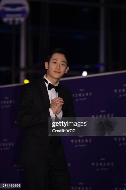 South Korean actor Jung Hae-in arrives at the red carpet of the 54th Baeksang Arts Awards at COEX Convention & Exhibition Center on May 3, 2018 in...