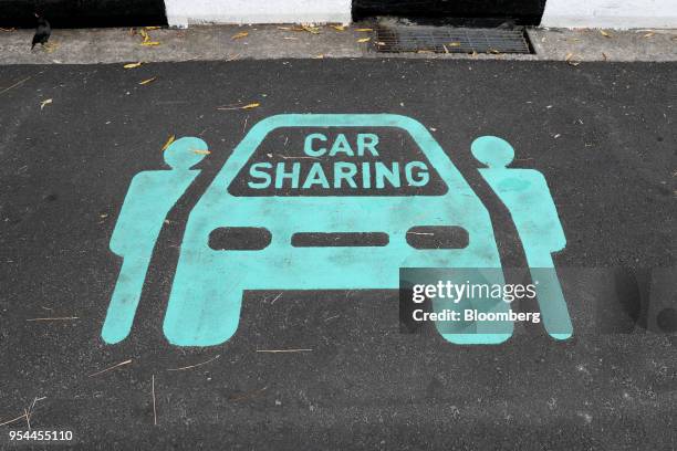 Parking space reserved for car sharing is seen at a parking lot in Singapore, on Thursday, Apr. 26, 2018. BlueSG, Singapores first electric...