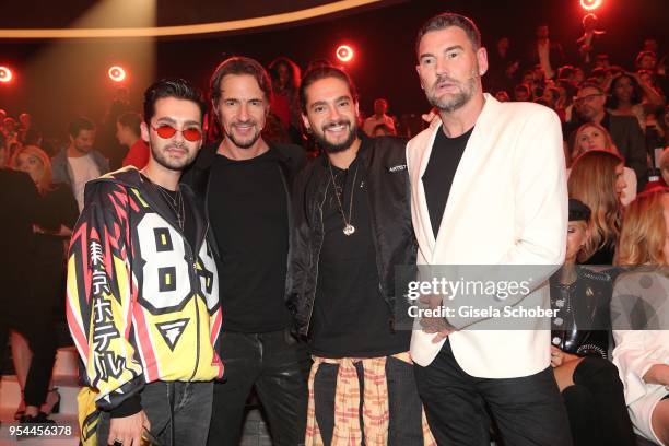 Bill Kaulitz, Thomas Hayo, Tom Kaulitz and Michael Michalsky during the 2nd ABOUT YOU Awards 2018 at Bavaria Studios on May 3, 2018 in Munich,...