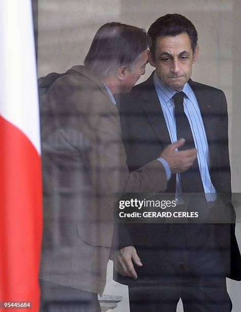 French President Nicolas Sarkozy chats with Ecologist activist Allain Bougrain-Dubourg after a meeting focusing on the Copenhagen climate accord at...