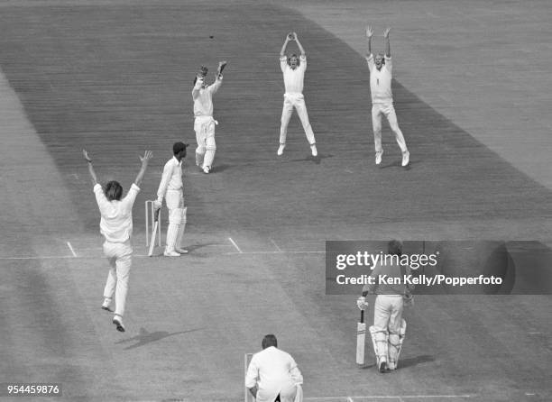 West Indies batsman Ron Headley is caught behind by England wicketkeeper Alan Knott off the bowling of Chris Old during the 2nd Test match between...