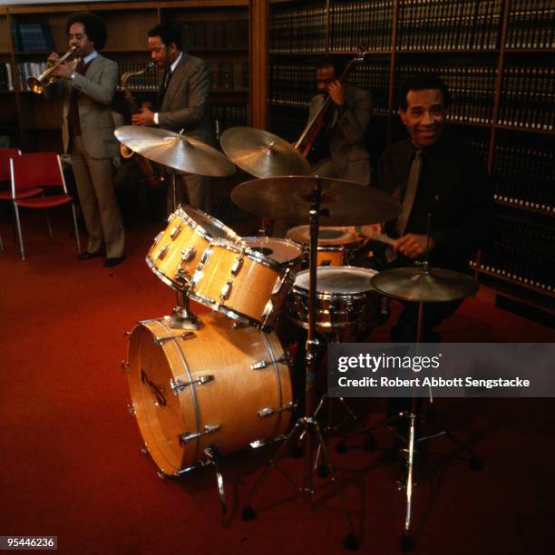 American jazz drummer and composer Max Roach and a group of unidentified musicians perform in the Arthur Schomburg Center for Research in Black...