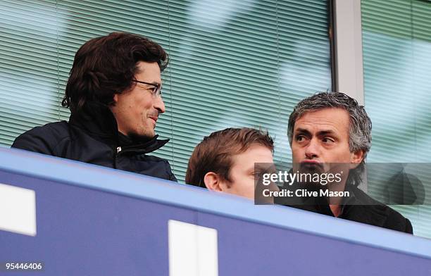 Ex-Chelsea manager Jose Mourinho , now coach of Inter Milan and fitness coach Rui Faria look on from the stand prior to the Barclays Premier League...