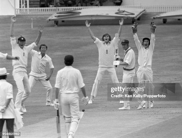 Ross Edwards of Australia is dismissed for a first-ball duck by Phil Edmonds of England during the 3rd Test match between England and Australia at...