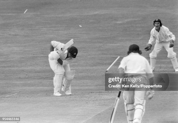 Rod Marsh of Australia is bowled for 25 runs by John Snow of England during the 3rd Test match between England and Australia at Headingley, Leeds,...