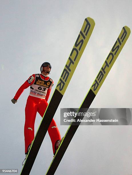 Gregor Schlierenzauer of Austria competes in the training round for the FIS Ski Jumping World Cup event at the 58th Four Hills ski jumping tournament...