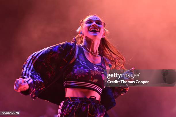 Mandy Lee, lead singer of MisterWives performs onstage at Red Rocks Amphitheatre on May 3, 2018 in Morrison, Colorado.
