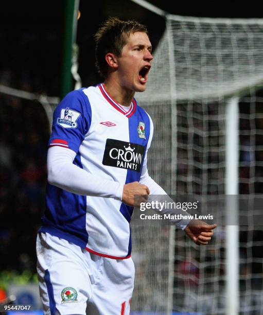 Morten Gamst Pedersen of Blackburn celebrates his goal during the Barclays Premier League match between Blackburn Rovers and Sunderland at Ewood Park...