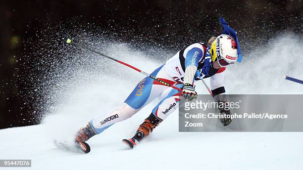 Aline Bonjour of Switzerlands skis during the Audi FIS Alpine Ski World Cup Women's Giant Slalom on December 28, 2009 in Lienz, Austria.