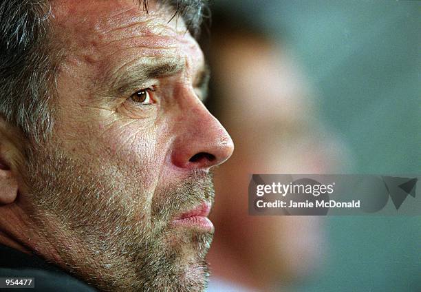 Portrait of PSV Eindhoven coach Eric Gerets during the UEFA Cup Quarter Finals second leg match against Kaiserslautern played at the Philips Stadion,...