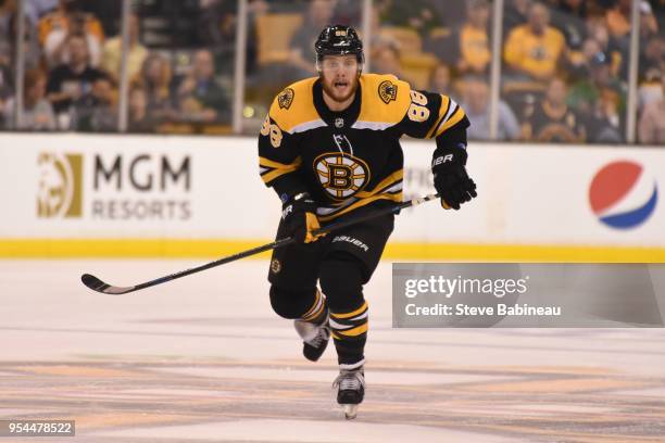 David Pastrnak of the Boston Bruins skates against the Tampa Bay Lightning in Game Three of the Eastern Conference Second Round during the 2018 NHL...