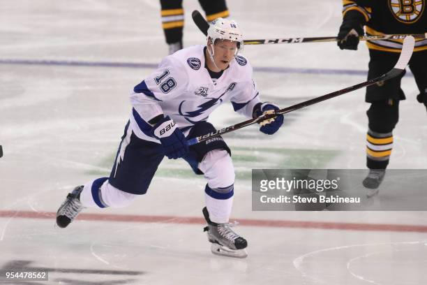 Ondrej Palat of the Tampa Bay Lightning skates against the Boston Bruins in Game Three of the Eastern Conference Second Round during the 2018 NHL...