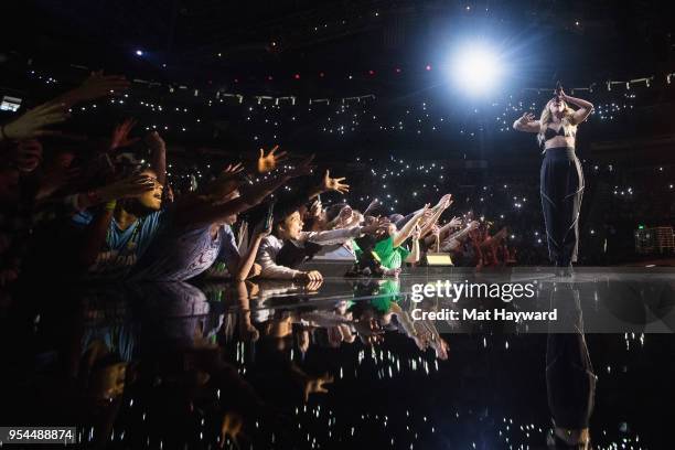 Singer Rachel Platten performs on stage during WE Day at KeyArena on May 3, 2018 in Seattle, Washington.