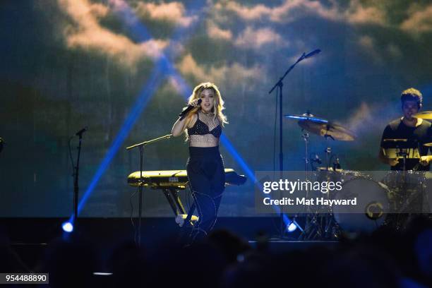 Singer Rachel Platten performs on stage during WE Day at KeyArena on May 3, 2018 in Seattle, Washington.