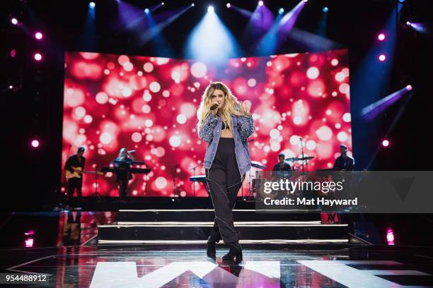 Singer Rachel Platten performs on stage during WE Day at KeyArena on May 3, 2018 in Seattle, Washington.