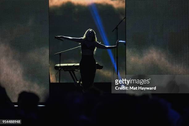 Singer Rachel Platten performs on stage during WE Day at KeyArena on May 3, 2018 in Seattle, Washington.