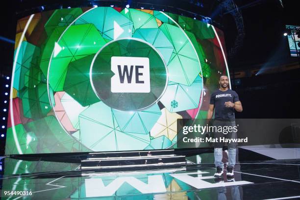 Seattle Seahawks wide receiver Doug Baldwin speaks on stage during WE Day at KeyArena on May 3, 2018 in Seattle, Washington.