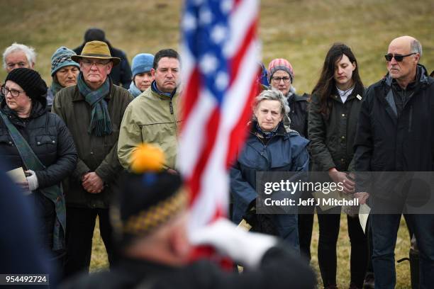 Service is held at the American monument on Islay's Mull of Oa to mark the sinking of SS Tuscania and HMS Otranto on May 4, 2018 in Islay, Scotland....