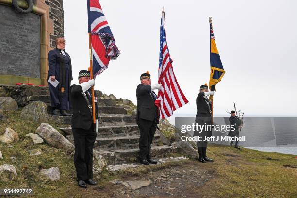 Service is held at the American monument on Islay's Mull of Oa to mark the sinking of SS Tuscania and HMS Otranto on May 4, 2018 in Islay, Scotland....