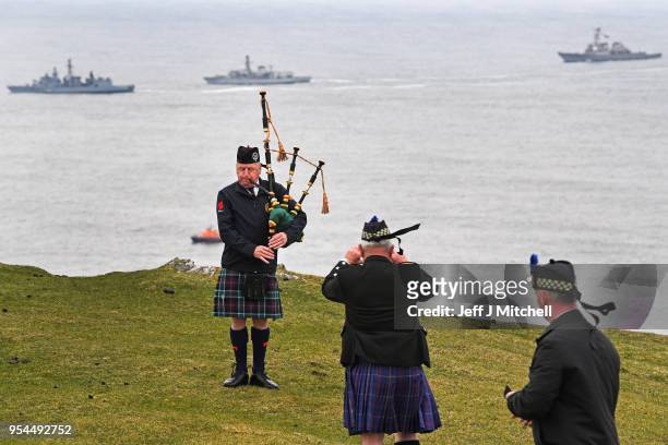 Service is held at the American monument on Islay's Mull of Oa to mark the sinking of SS Tuscania and HMS Otranto on May 4, 2018 in Islay, Scotland....
