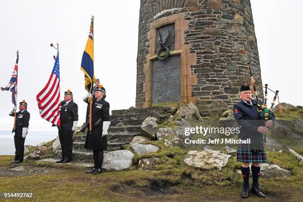 Service is held at the American monument on Islay's Mull of Oa to mark the sinking of SS Tuscania and HMS Otranto on May 4, 2018 in Islay, Scotland....