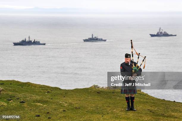 Service is held at the American monument on Islay's Mull of Oa to mark the sinking of SS Tuscania and HMS Otranto on May 4, 2018 in Islay, Scotland....