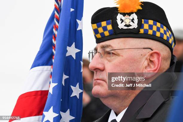 Service is held at the American monument on Islay's Mull of Oa to mark the sinking of SS Tuscania and HMS Otranto on May 4, 2018 in Islay, Scotland....