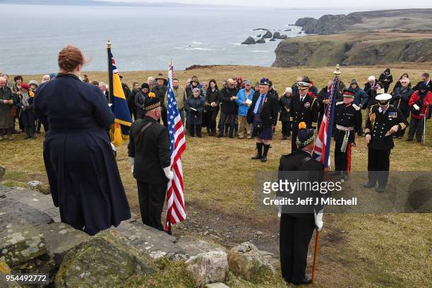 Service is held at the American monument on Islay's Mull of Oa to mark the sinking of SS Tuscania and HMS Otranto on May 4, 2018 in Islay, Scotland....