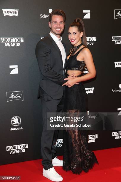 Sebastian Pannek and his girlfriend Clea-Lacy Juhn during the 2nd ABOUT YOU Awards 2018 at Bavaria Studios on May 3, 2018 in Munich, Germany.