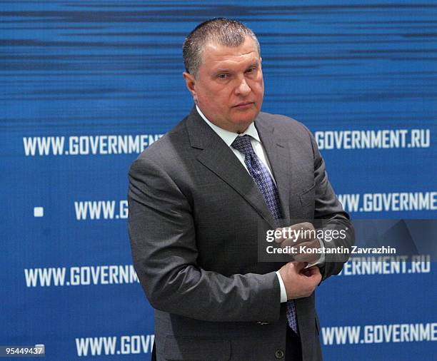 First Deputy Prime Minister Igor Sechin attends a meeting with officials December 28, 2009 in Vladivostok, Russia. Putin is on a two-day trip to the...