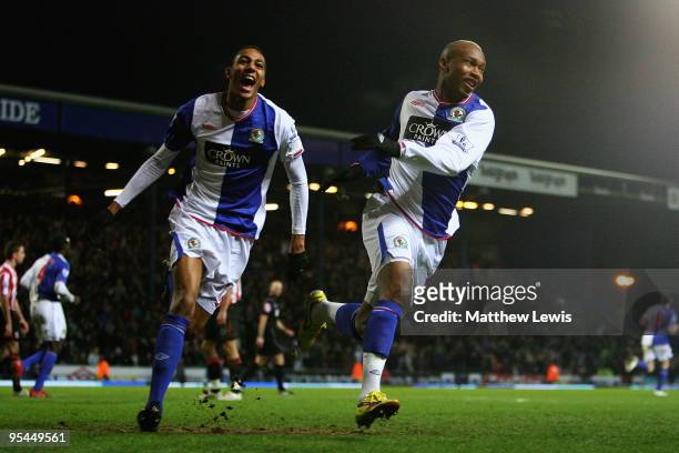 El Hadji Diouf of Blackburn celebrates his goal with Steven Nzonzi during the Barclays Premier League match between Blackburn Rovers and Sunderland...