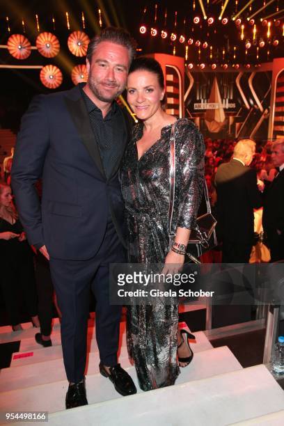 Singer Sasha and his wife Julia Roentgen during the 2nd ABOUT YOU Awards 2018 at Bavaria Studios on May 3, 2018 in Munich, Germany.