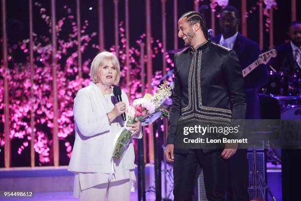 Teresa Kaepernick and Colin Kaepernick speaks onstage during VH1's 3rd Annual "Dear Mama: A Love Letter To Moms" - Inside Show at The Theatre at Ace...