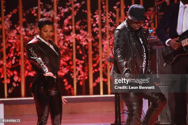 Music artists Teyana Taylor and Bobby Brown performs onstage during VH1's 3rd Annual "Dear Mama: A Love Letter To Moms" - Inside Show at The Theatre...