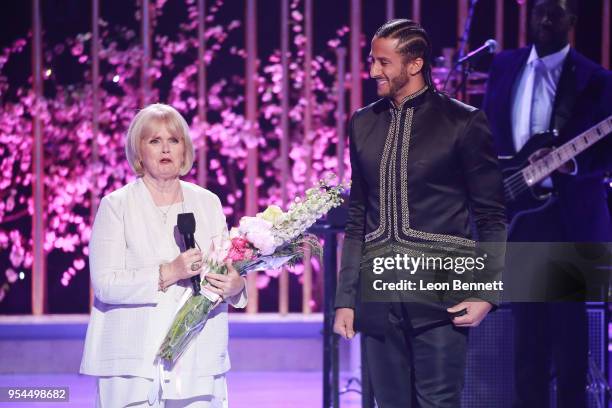 Teresa Kaepernick and Colin Kaepernick speaks onstage during VH1's 3rd Annual "Dear Mama: A Love Letter To Moms" - Inside Show at The Theatre at Ace...