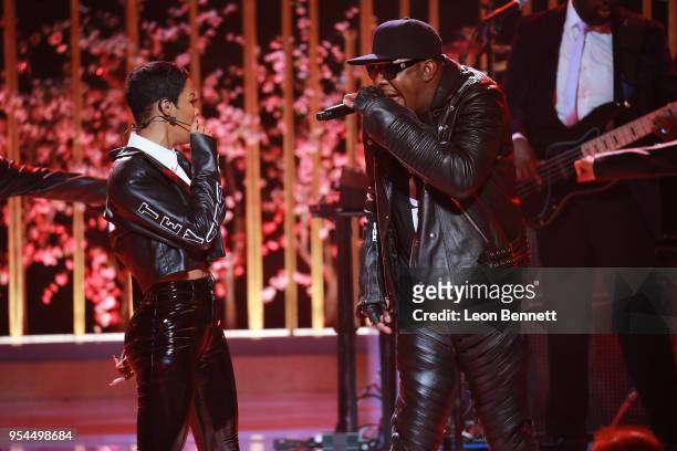 Music artists Teyana Taylor and Bobby Brown performs onstage during VH1's 3rd Annual "Dear Mama: A Love Letter To Moms" - Inside Show at The Theatre...
