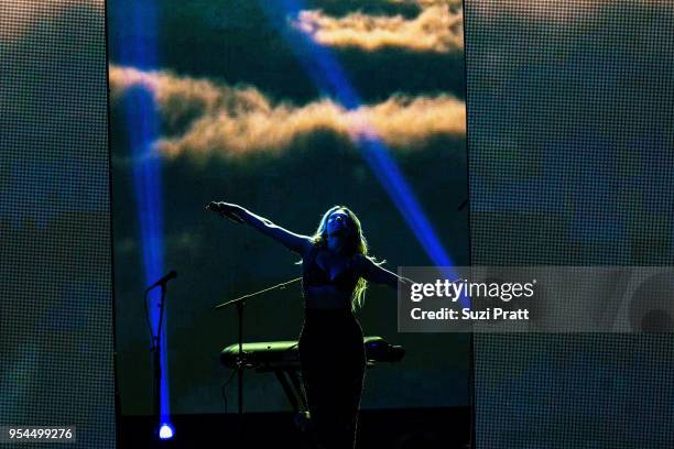 Singer and songwriter Rachel Platten performs at WE Day at Key Arena on May 3, 2018 in Seattle, Washington.