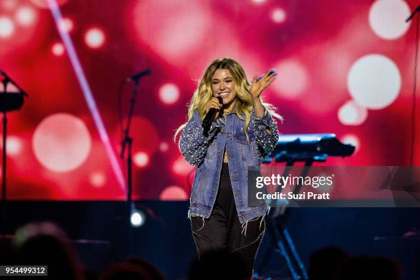 Singer and songwriter Rachel Platten performs at WE Day at Key Arena on May 3, 2018 in Seattle, Washington.