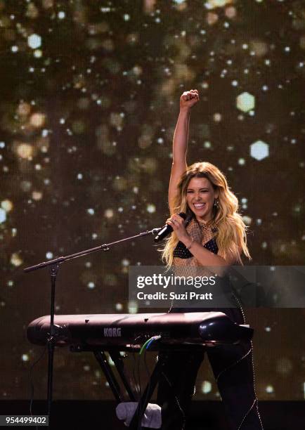 Singer and songwriter Rachel Platten performs at WE Day at Key Arena on May 3, 2018 in Seattle, Washington.