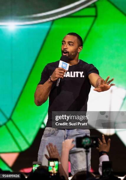 Doug Baldwin of the Seattle Seahawks speaks at Key Arena on May 3, 2018 in Seattle, Washington.