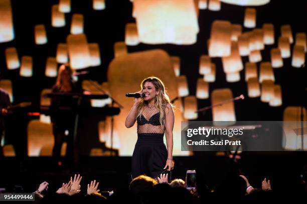 Singer and songwriter Rachel Platten performs at WE Day at Key Arena on May 3, 2018 in Seattle, Washington.