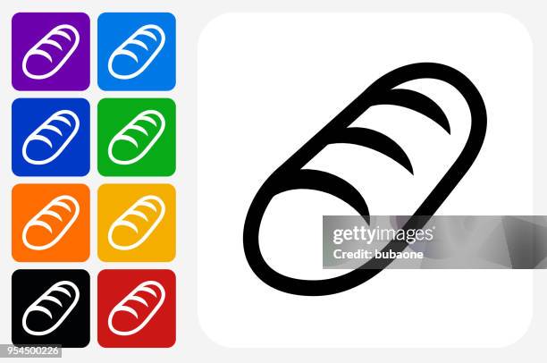 bread icon square button set - bread roll white background stock illustrations