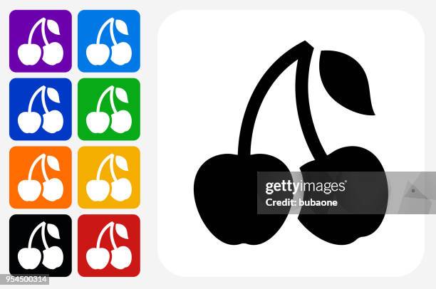 cherry icon square button set - cherry stock illustrations