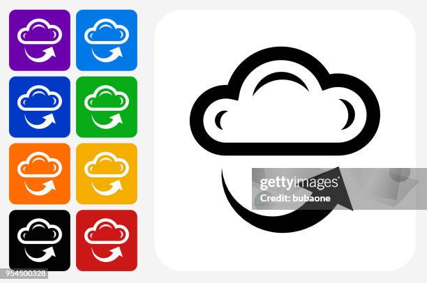 cloud and weather icon square button set - flying in sync stock illustrations