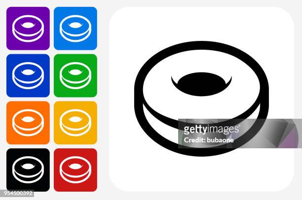 ilustrações de stock, clip art, desenhos animados e ícones de donut icon square button set - blue donut white background