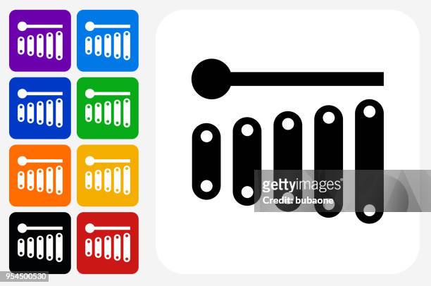 ilustrações, clipart, desenhos animados e ícones de glockenspiel ícone quadrado botão set - glockenspiel