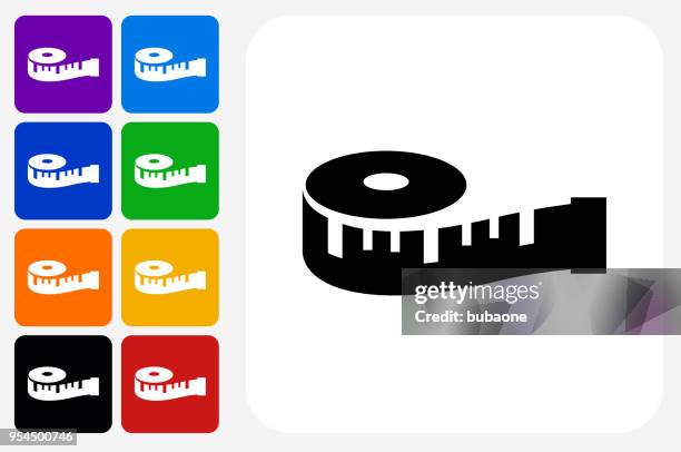 measuring tape icon square button set - measuring length stock illustrations
