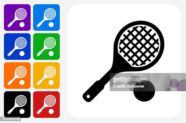 racquetball icon square button set - racketball stock illustrations