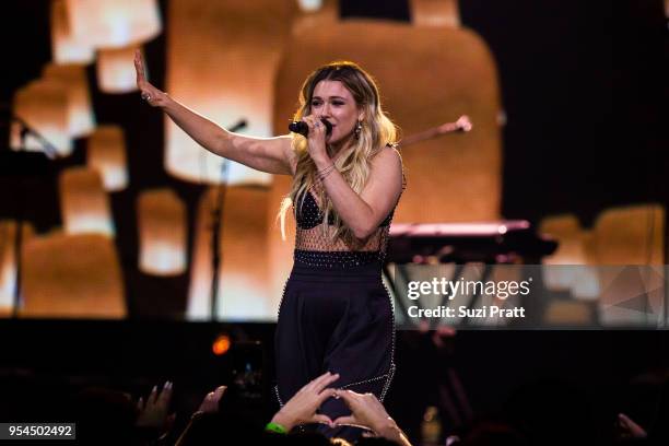 Singer and songwriter Rachel Platten performs at WE Day at Key Arena on May 3, 2018 in Seattle, Washington.