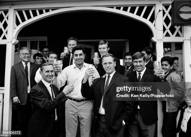 Lancashire captain Jack Bond celebrates with his team after Lancashire won the Player's County League match against Warwickshire at the Griff and...